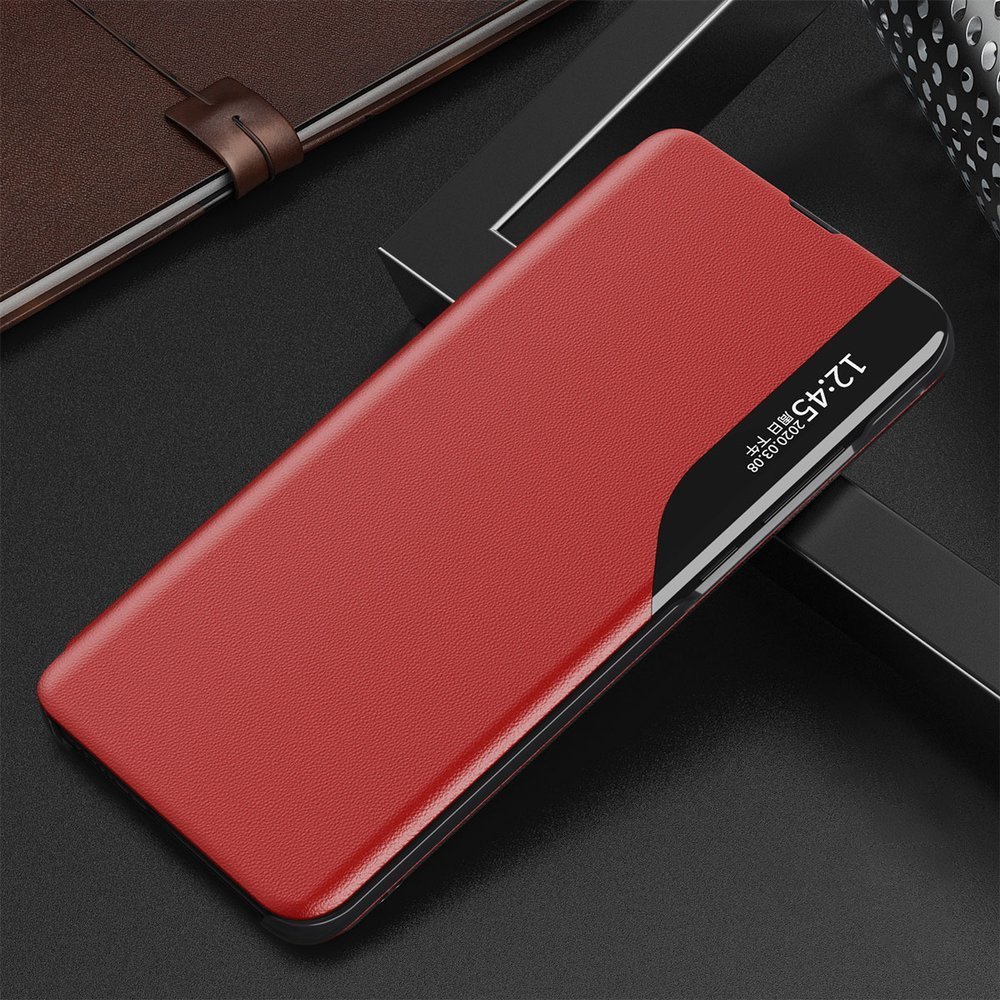 Side Clear View Standing Cover za Xiaomi Poco X3 Crveni